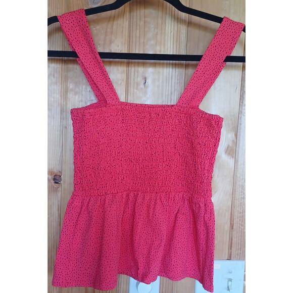 NWT Express Smock Top Women's XS Fuchsia With Purple Dots Y2K Peplum Hem, Straps - Picture 4 of 7